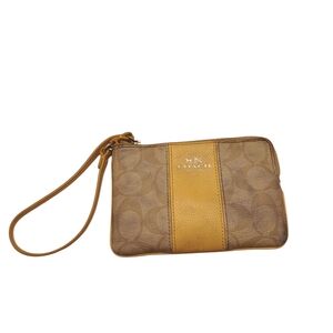 Coach Tan and Gold Wristlet